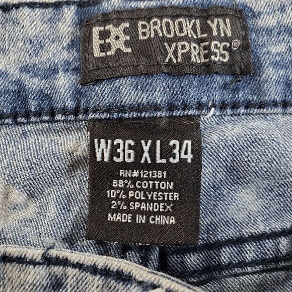 Brooklyn Xpress Jeans Mens 36x34 Blue Denim Stretch Flat Front Straight Leg Logo - Picture 2 of 9